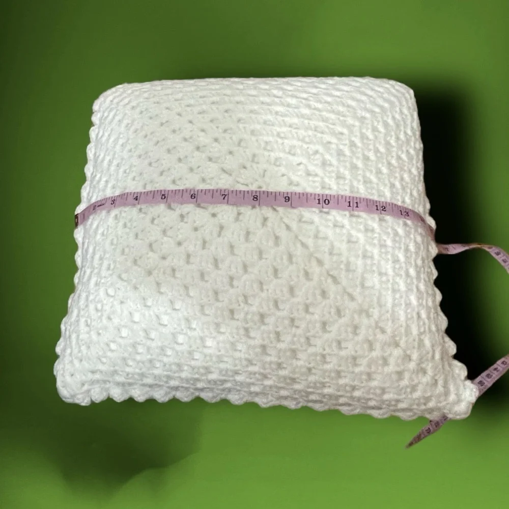 Handcrafted Crocheted White with Peach Roses Throw Pillow